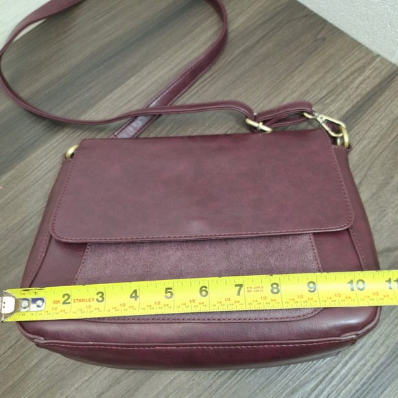 Joy Susan Burgundy Vegan Leather Crossbody Bag Faux Suede Flap Messenger Purse - Picture 8 of 15